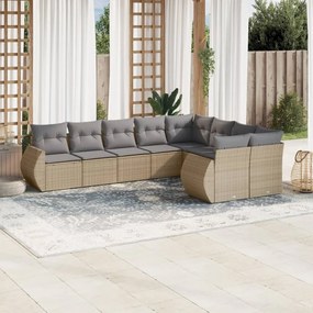 Set divano da giardino 9 pz con cuscini beige in polyrattan