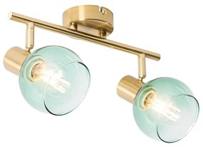 Faretto Art Déco oro con vetro verde 2 luci - Vidro