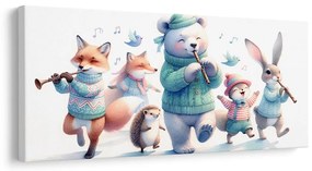 Quadro su tela – Dolci animaletti con flauti in inverno