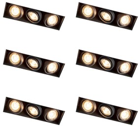 Set di 6 faretti da incasso neri orientabili senza bordi 3 luci - Oneon