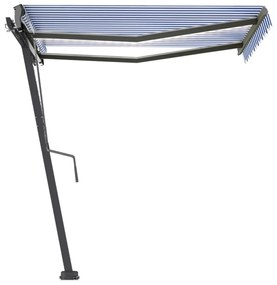 Tenda da Sole Retrattile Manuale con LED 300x250cm Blu e Bianco