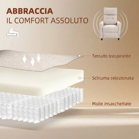 Poltrona Massaggiante 69x93x104 cm Reclinabile a 160° con Poggiapiedi e Telecomando Effetto Lino Bianco Crema...