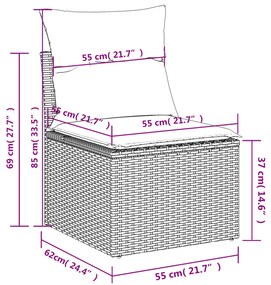 Set Divano da Giardino 9 pz con Cuscini Beige in Polyrattan