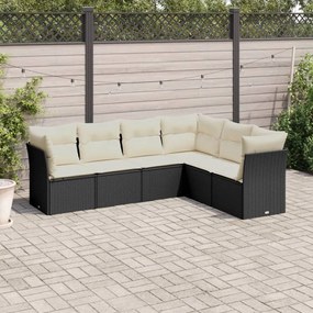 Set Divano da Giardino 6 pz con Cuscini Nero in Polyrattan