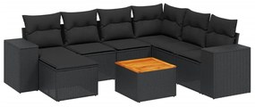 Set divani da giardino con cuscini 8 pz nero in polyrattan