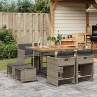 Set da Pranzo da Giardino 9 pz con Cuscini in Polyrattan Grigio 3277909