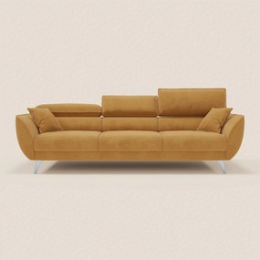 Michelangelo 4 Posti – Divano con 3 sedute estensibili e poggiatesta reclinabili in elegante tessuto vellutino smacchiabile T30