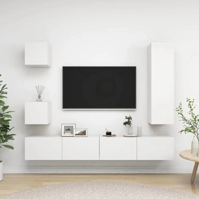 Set Di Mobili Porta Tv 5 Pz Bianco İn Legno Multistrato /