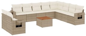 Set divani da giardino 11 pz con cuscini beige in polyrattan