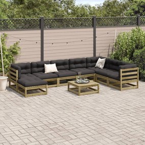 Set divani da giardino 9pz con cuscini legno impregnato di pino