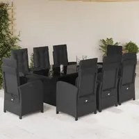 Set da Pranzo da Giardino 9 pz con Cuscini Nero in Polyrattancod mxl 87503