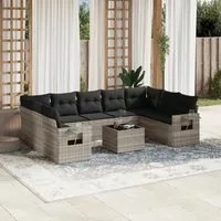 Set Divano Giardino 10 pz con Cuscini Grigio Chiaro Polyrattan 3252949