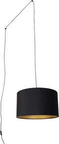 Lampada a sospensione nera con spina e paralume nero con interno dorato 35cm - Cavalux