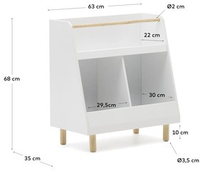 Kave Home - Libreria Serwa in MDF bianco con gambe e tavoletta in legno massiccio di pino