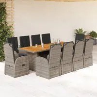 Set da Pranzo da Giardino 11pz con Cuscini in Polyrattan Grigio 3277612