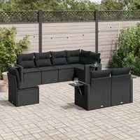 Set Divani da Giardino con Cuscini 8 pz Nero in Polyrattan 3220434