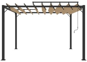 Gazebo con Tetto a Lamelle 3x3 m in Tessuto Tortora e Alluminio