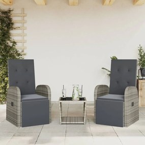 Set Da Pranzo Da Giardino 3 Pz Con Cuscini İn Polyrattan Grigio /