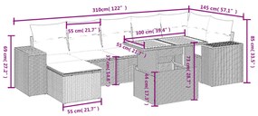 Set divano da giardino 8 pz con cuscini grigio in polyrattan