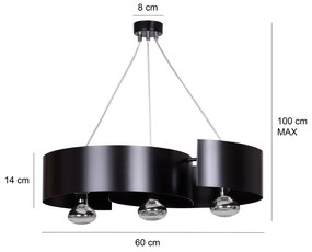 Lampadario Moderno 3 Luci Vixon In Acciao Nero E Cromo