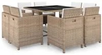 Set da Pranzo da Giardino 9 pz con Cuscini in Polyrattan Beige 42545