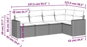 Set divano da giardino 5 pz con cuscini beige in polyrattan