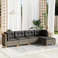 Set Divano da Giardino 5 pz con Cuscini Grigio in Polyrattan 3261786