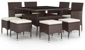 Set da pranzo da giardino in polyrattan 9 pz marrone