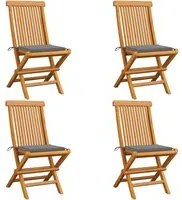 Sedie da Giardino con Cuscini Grigi 4 pz Massello di Teak cod mxl 6188