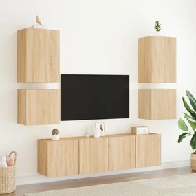 Mobili tv muro 2pz rovere sonoma 40,5x30x40cm legno multistrato