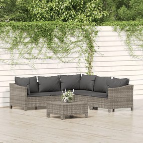 Set divani da giardino 6 pz con cuscini in polyrattan grigio