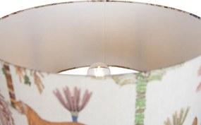 Lampada da terra a treppiede in legno con paralume multicolore con stampa animalier 50cm - Lou