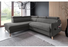 Divano letto angolare in velluto grigio scuro (angolo sinistro) Sweet Harmony - Miuform