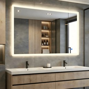 Specchio rettangolare da bagno con LED 120x70cm con Dual color, Interruttore tattile, Tappetino riscaldante