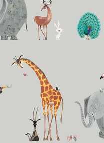 KEK Amsterdam Carta da parati Animal Mix - Grijs