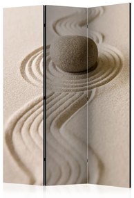 Paravento Zen: Equilibrio (3-parti) - calda composizione con sasso sulla sabbia