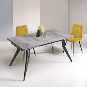 Tavolo allungabile 240 cm THOR con base metallo e piano effetto Marmo Grigio