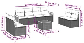 Set Divani da Giardino 9 pz con Cuscini Nero in Polyrattan