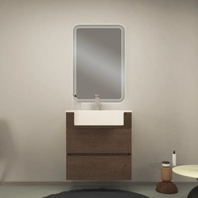 Mobile sottolavabo e lavabo Paris per vasca centrale frassino scuro L 70 cm 2 cassetti