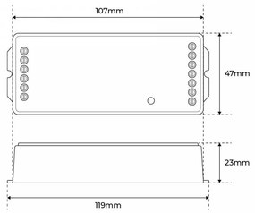 Ricevitore Controller RGB/RGBW/RGB+CCT 12/24V, Alta Potenza 20A, 4-Zone, Sinc. Aut., Push Dim. Controller  RGB + RGBW+ RGBCCT