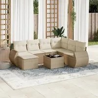 Set Divano da Giardino 8 pz con Cuscini Beige in Polyrattan 3221707