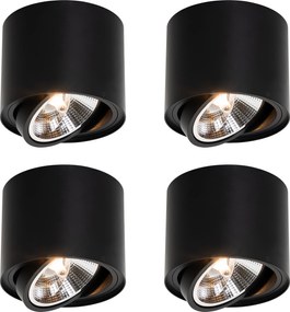 Set di 4 faretti da soffitto moderni neri orientabili e inclinabili AR111 - Rondoo Up