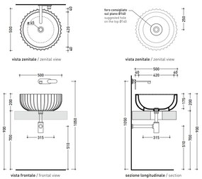 Flaminia Settecento Lavabo cm 50 da appoggio senza troppopieno in ceramica bianco