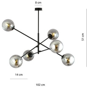 Lampadario da Soffitto in Acciaio e Vetro LINEAR 6 Nero 6xE14 Colore delle Sfere Grafite