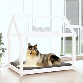 Cuccia per cani bianca 101x70x90 cm in legno massello di pino
