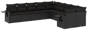 Set Divani da Giardino 10pz con Cuscini in Polyrattan Nero