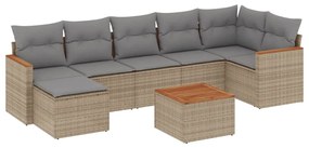 Set divano da giardino 8 pz con cuscini beige misto polyrattan