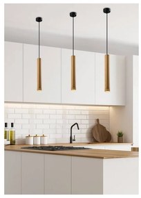 Lampada a sospensione nera con paralume in legno ø 7 cm Tubo - Candellux Lighting