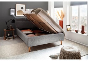 Letto matrimoniale imbottito grigio con contenitore con rete inclusa 140x200 cm Lotte – Meise Möbel