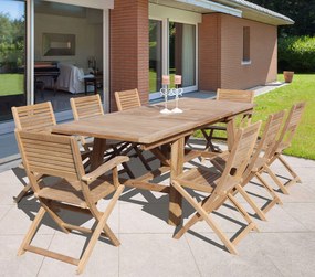 ORATOR - set tavolo in teak cm 160/240 x 90 x 77 h con 6 sedie e 2 poltrone Orator